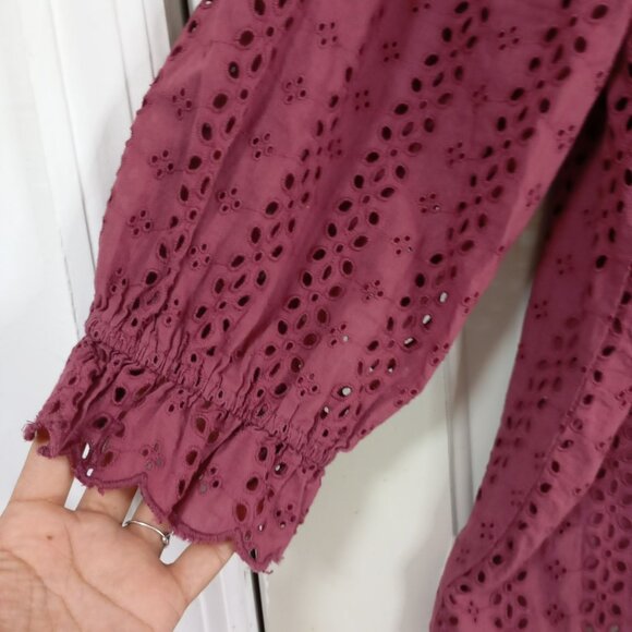 Lane Bryant Womens Plus Sz 22/24 Burgundy Eyelet Off-Shoulder Blouse 100% Cotton - Picture 4 of 11